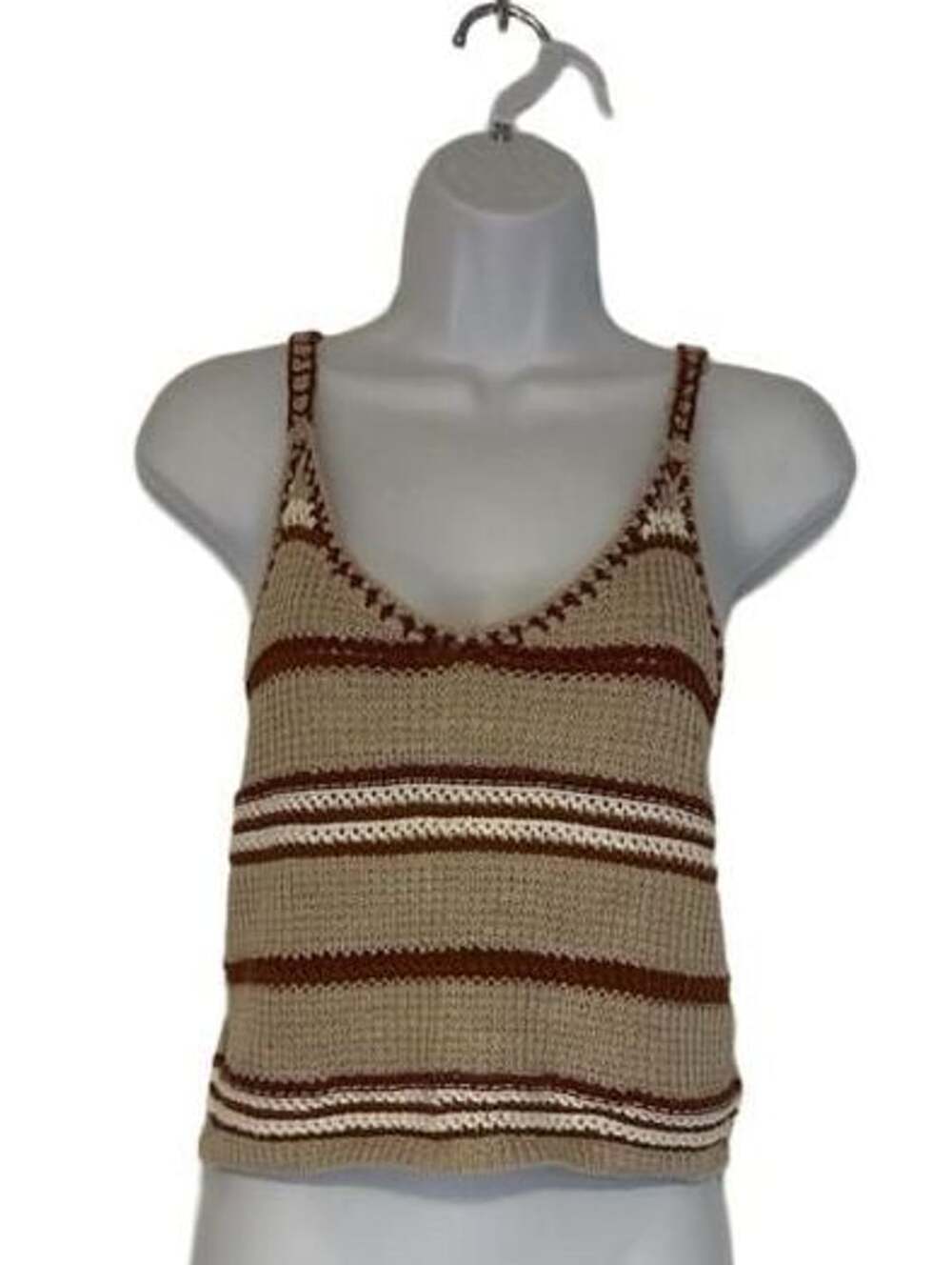 American Eagle Knit Tank Top Size M Striped Crochet Trim